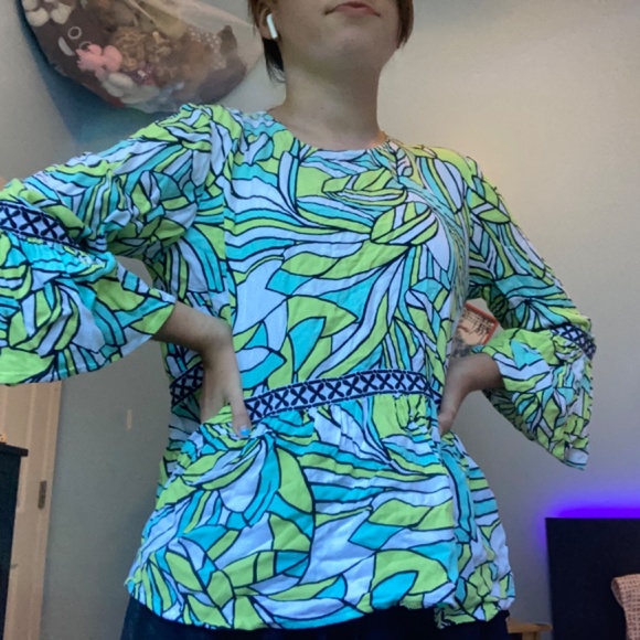 Crown & Ivy blue green mid-sleeve blouse - Picture 8 of 8